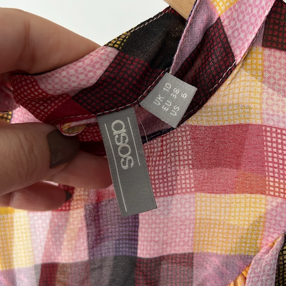 ASOS Checkered Ruffles Blouse Pink 6 - Picture 5 of 6